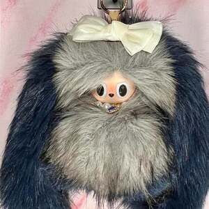 Custom Handmade Labubu Fuzzy Keychain - Popmart Artist Plush with Magnetic Tail